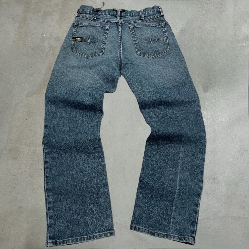 Ariat Rebar M4 Jeans Mens 30x30 Blue Relaxed Bootcut Workwear Denim Pants - Picture 4 of 9